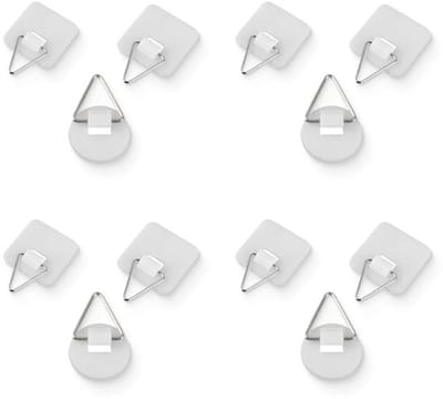 Adhesieve Haken - Set van 12 - Inclusief 4 Ronde/4 Kleine Vierkante/4 Grote Vierkante Haken - Zelfklevend - Wandhaken voor Foto's - Ideaal voor het Ophangen van Borden en Kunstwerken