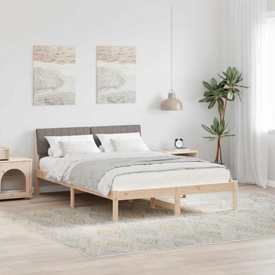 vidaXL - Bedframe - Bruin - en - taupe - 135 - x - 190 - cm - Massief - grenenhout