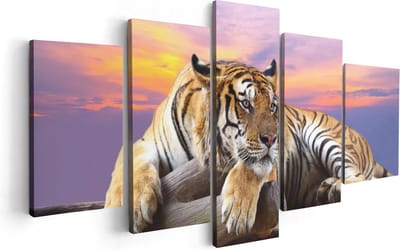 Artaza Canvas Schilderij Vijfluik Tijger Tijdens Zonsondergang - 100x50 - Foto Op Canvas - Canvas Print