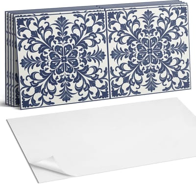 Coloray Plaktegels - Bloemenpatroon met bladeren Wandtegel Zelfklevend - 60 cm x 30 cm - Marine Plaktegels - 6 stuks - Rechthoek PVC Tegels - Plaktegels Keuken - Zelfklevende Vloertegels Badkamer - Vinyltegels Vloer Zelfklevend - Portugese Tegels
