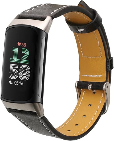 kwmobile lederen horlogebandje geschikt voor Fitbit Charge 6 / Charge 5 polsband - Echt leren smartwatch bandje - Activity tracker horloge band in zwart
