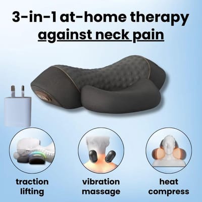 Masseur de cou 3 en 1 avec compresse chaude et vibration, oreiller cervical pour le soutien de la colonne vertébrale et la relaxation