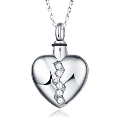 Quiges - RVS - Ashanger - Urn - Zirkonia - Hart - Met - Verstelbare - Ketting - 46 - 52cm - Asketting - As sieraad - SLSA027