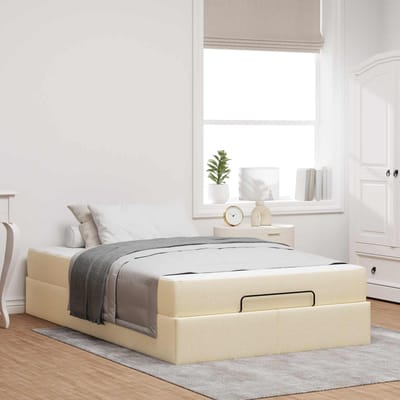 vidaXL - Bedframe - met - matras - 2 - st - Crème - Stof
