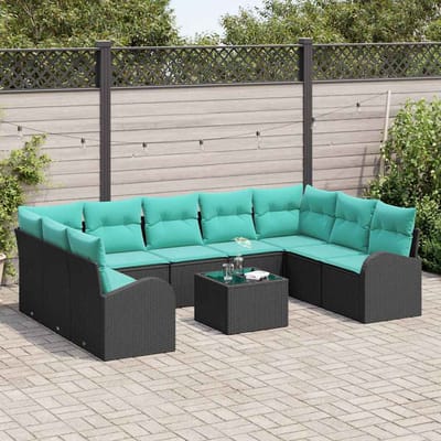 vidaXL - Tuinbank - Set - 10 - st - Zwart - en - Turkoois - poly - rattan