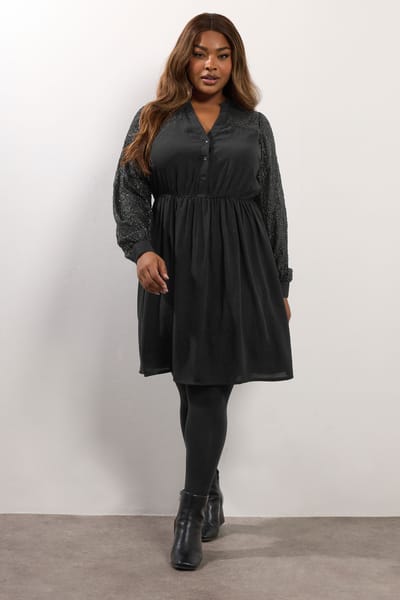 Yours Zwarte Minijurk Met Pailletten En Inkeping Aan De Hals Size 42