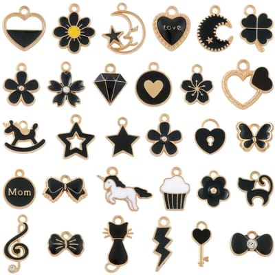 Zwartkleurige bedels hanger set dames heren geëmailleerde sieraden hangers mix met hart bloem kat vlinder diamant maan en ster decoratieve hanger set voor oorbellen armband ketting maken 50 stuks