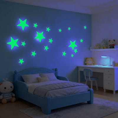 Dailygoods - 30 lichtgevende sterren, zelfklevend, in 3 maten, voor kinderkamer, lichtgevende sterstickers voor muur en plafond van PET, grote sterren, oplichtend, zelfklevend, voor slaapkamerdecoratie