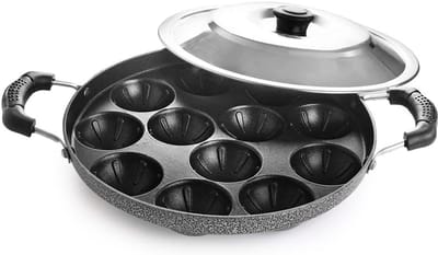 Non-Stick Appam Pan Maker voor Paniyaram, Takoyaki en Aebleskiver - 23cm Zwart