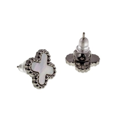 Klavertje Vier Oorknopjes met Parelmoer, Oorbellen Dames, RVS Gepolijst - 10 x 13mm