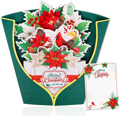 Dailygoods- 3D Kerstkaart - Pop-up Kerstkaart - Kerstwenskaart - Kerstdecoratie - Kerstbloemen - Gedetailleerde Elementen - Wenskaart