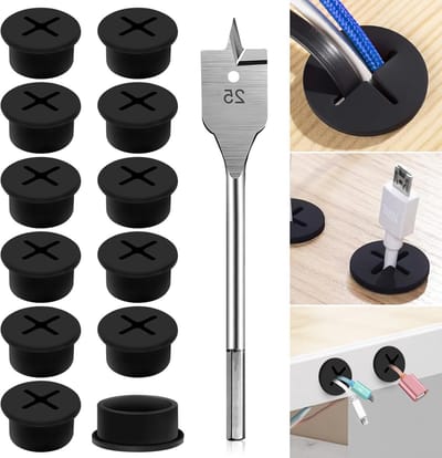 Kabeldoorvoer desk 25mm - Flexibele silicone - 12 stuks (zwart) - Geschikt voor kantoor en thuis - ShopVlot