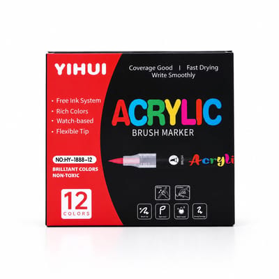 Acrylmarkers - 12 kleuren - zachte punt met directe inkttoevoer - voor DIY en tekenen - geschenkdoos
