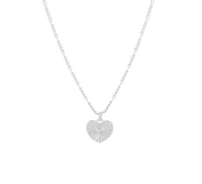 YO&NO - Ketting - Zilver - Figaro - Hart - Gediamanteerd -  1,4 mm - 42 + 3 cm - Sieraden vrouw - Gerhodineerd - Zilver 925