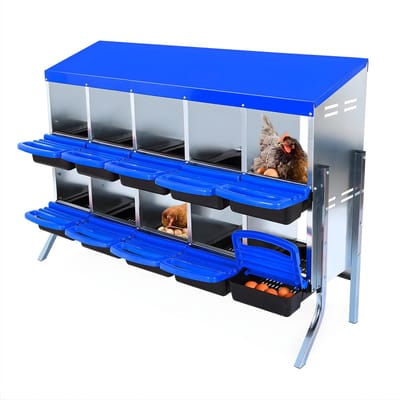 Metalen Kip Nestkast 10 Compartimenten - Voor Kippen & Pluimvee - 2-Lagen Wandmontage met Poot - Gegalvaniseerd Staal - WIT