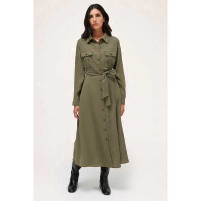 Motivi Modal Blend Chemisier Dress Military Green Maat: 36 | Blousejurken Outlet | Dames | Bruin