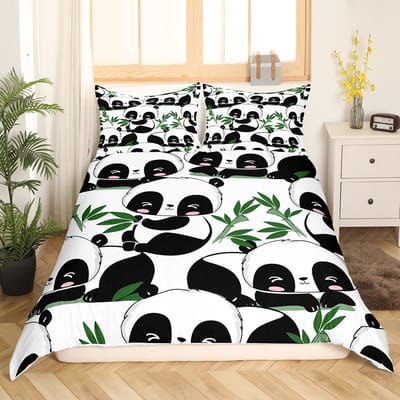 Schattige Rode Panda Dekbedovertrek King SizeRoze Liefdessterren Beddengoed Set Kawaii Cartoon Dieren Dekbedovertrek Meisjesachtig Zoet Dekbedovertrek EU Single(135*200cm)3pcs