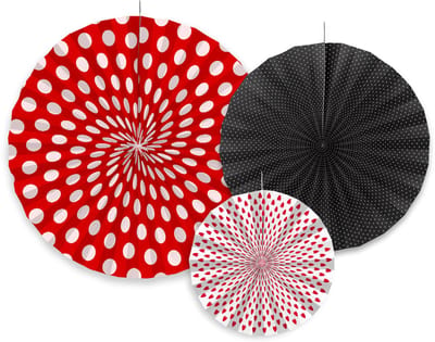 PARTYDECO - 3 kartonnen rozet decoraties met stippen 23, 32 en 40 cm om op te hangen