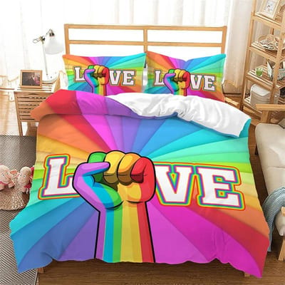 Regenboog Pride Beddengoed Set Regenboog Vlaggen Dekbedovertrek Set Regenboog Streep Design 3 Delen Zacht Microvezel Beddengoed Queen King Size US Twin(172x218cm)
