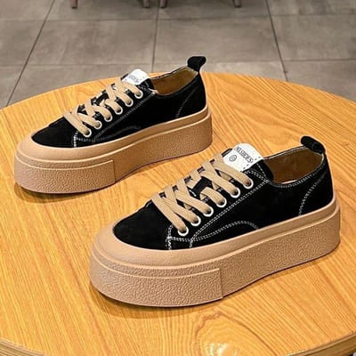 Nieuwe Lente en Zomer Trendy Sportieve Casual Canvas Schoenen Damesschoenen Dikke Zool Verhoogd Vetersluiting Ronde Neus Biscuit Mode Schoenen 39