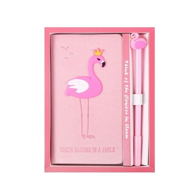 Dailygoods- Briefpapier Geschenkdoos Set - Flamingo Notitieboek - Kladblok - Pen - Milieuvriendelijk Papier - Roze/Wit