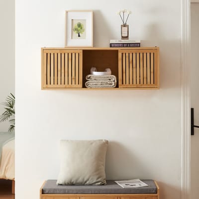 Badkamerkast Ypäjä voor wandmontage 93x20x33 cm bamboe naturel [en.casa]