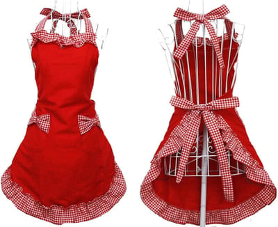 Schattig prinsessenkeukenschort - BBQ-schort - Rood-wit geruit patroon - Met geruite strik en zakje - Puur katoen - Een leuk cadeau voor moeders, echtgenotes, vriendinnen, dochters, zussen, enz.