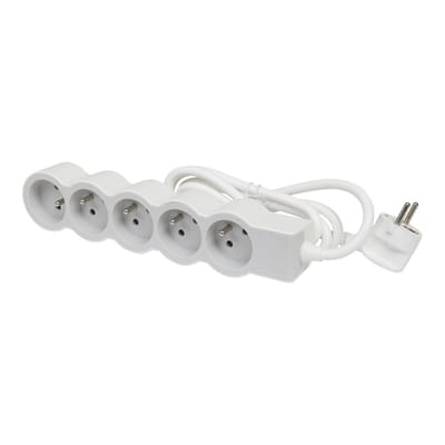 Standaard stekkerdoos 5x2P met randaarde 3m snoer wit-grijs (Europese Stekkerdoos) - 049492 [10 stuks]