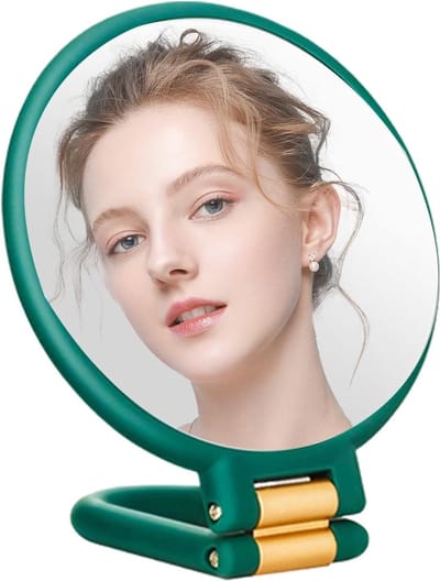 Opvouwbare spiegel - Tafelspiegel vergrootglas - Make-up aanbrengen - Dubbelzijdig ontwerp - 15.9 x 14.2 cm - Groen