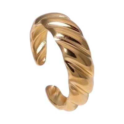 Aramat Jewels | Ringen | RVS Verstelbare Ring – Schuine Lijnen Motief – One Size | Goudkleur | |10mm | Staal | Volwassenen | Verkleurd niet