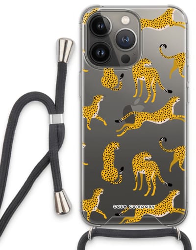 Case Company® - Hoesje met koord geschikt voor iPhone 13 Pro hoesje met Koord - Luipaard - Telefoonhoesje met Zwart Koord - Bescherming aan alle Kanten en Over de Schermrand