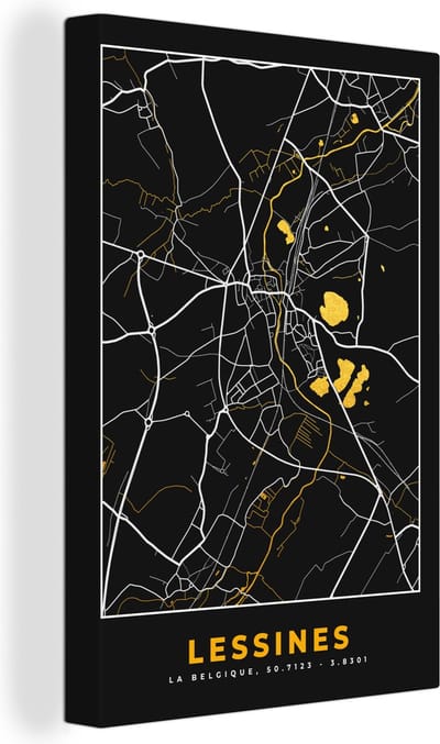 Canvas Schilderij Kaart - Lessines - Stadskaart - Goud - Plattegrond - 20x30 cm - Wanddecoratie