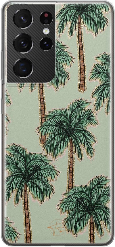 Hoesje geschikt voor Samsung Galaxy S21 Ultra - Palmbomen - Soft Case - TPU - Natuur - Groen - Mooie Telefoonhoesjes