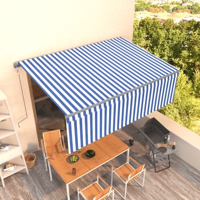 vidaXL - Luifel - automatisch - uittrekbaar - met - rolgordijn - 4x3 - m - blauw - wit