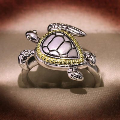 Nieuwe creatieve ingelegde saffier diamant schildpad ring Europese en Amerikaanse banketfeest accessoires No. 8 beige