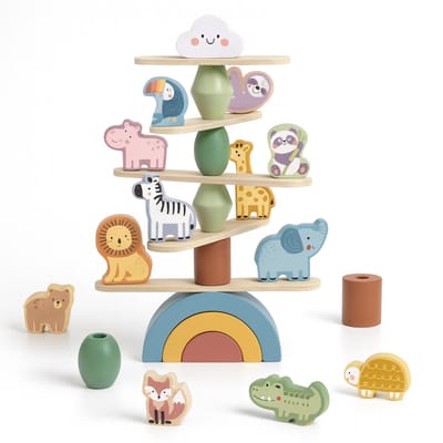 Tooky Toy® Dieren Stapeltoren - Stimulerend houten Montessori speelgoed – Duurzaam, Educatief en Creatief spel voor Kinderen om Zelfredzaamheid en Vaardigheden te Ontwikkelen