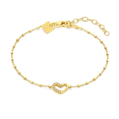 Twice As Nice Armband in 18kt verguld zilver, hart, steentjes 16cm+3cm