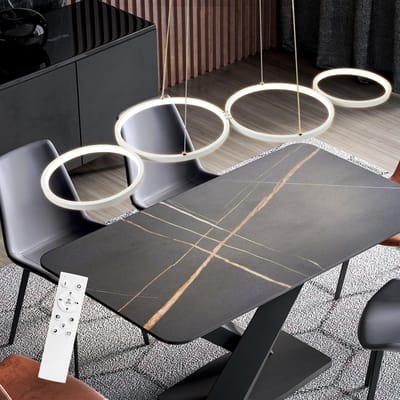 NETTLIFE LED Hanglamp - wit - 4 lichts - dimbaar met afstandsbediening - eettafel lamp met ring Ontwerp - in hoogte verstelbare hanglamp - voor woonkamer | slaapkamer | keuken