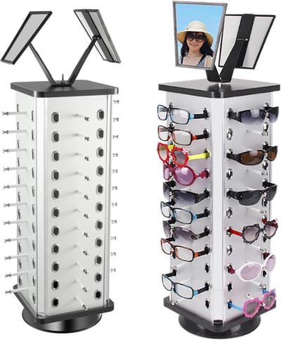 Draaibare brillenstandaard - Presentatierek bril - Winkeldisplay organiseren - 360 graden rotatie - 44 brillen capaciteit - Zwart zilver