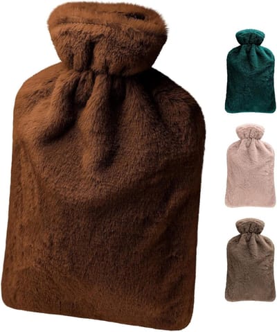 Kruik - Warmwaterkruik met hoes - 2 liter - warmwaterfles - bedfles - ideaal voor kinderen - volwassenen - roestbruin