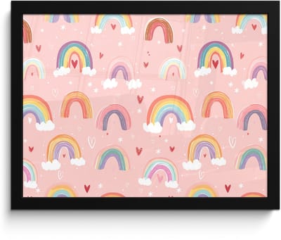 Poster in lijst - Fotolijst 40x30 cm - Posters - Regenboog - Patroon - Pastel - Handgetekend - Posterlijst zwart - Decoratie - Wanddecoratie woonkamer - Muurdecoratie slaapkamer