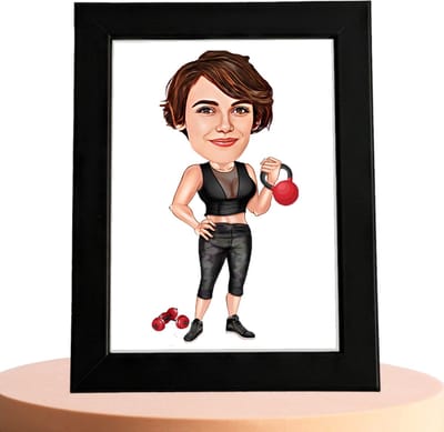 Fitness Karikatuur Vrouw - Gepersonaliseerde Karikatuur met Jouw Foto - Cadeau - Verjaardag - Kerst - Kado - Valentijn - Gepersonaliseerd Cadeau