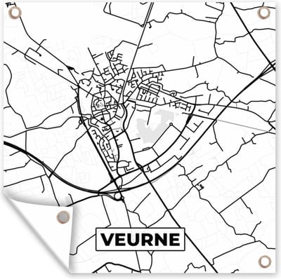 Tuin poster Zwart Wit – België – Plattegrond – Stadskaart – Kaart – Veurne - 200x200 cm - Tuindoek