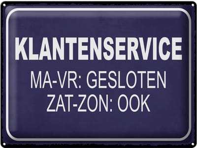 Metalen Bord 40x30cm Klantenservice MA-VR Gesloten