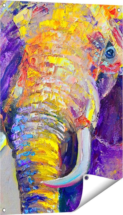 Gards Tuinposter Olifant van Olieverf - Kleur - Abstract - 60x90 cm - Tuindoek - Tuindecoratie - Wanddecoratie buiten - Tuinschilderij