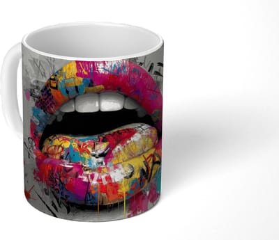 Mok - Koffiemok - Lippen - Graffiti - Expressief - Mokken - 350 ML - Beker - Koffiemokken - Theemok