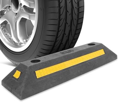 Parkeerblok met reflecterende strepen - rubberen wielstopper voor garage - zware zwarte bumper