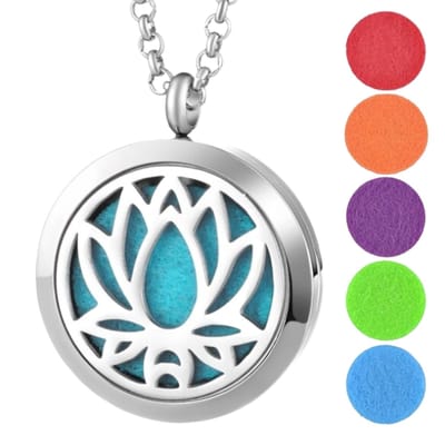 Geurketting Lotus | Ketting 50CM met aroma therapie medaillon | Geur hanger met Lotus bloem 30mm - RVS