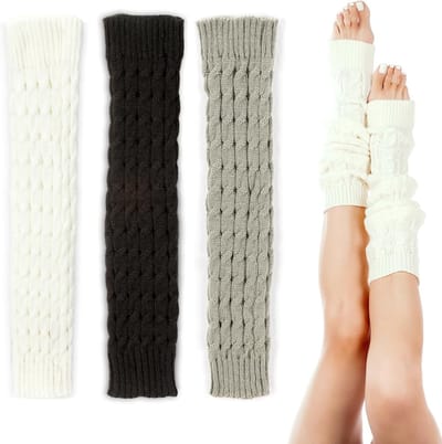 Elegante Dansbeenwarmers in Wit, Zwart en Grijs - 3 Paar voor Meisjes en Vrouwen, Perfect voor Winter en Dansactiviteiten