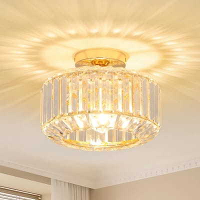 Plafondlamp Woonkamer, Kristallen Plafondlamp Woonkamer, Plafondlamp Slaapkamer met Glazen Lampenkap, Gouden Kroonluchter, Moderne Kristallen Kroonluchter voor Eetkamer Hal Keuken